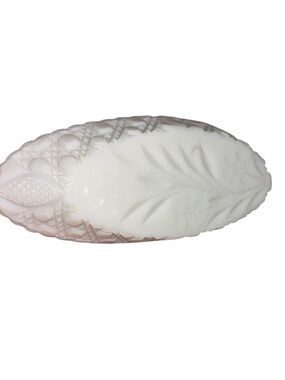 VINTAGE Milk Glass Canoe Boat Candy Butter Dish White textured Wheaten Fenton